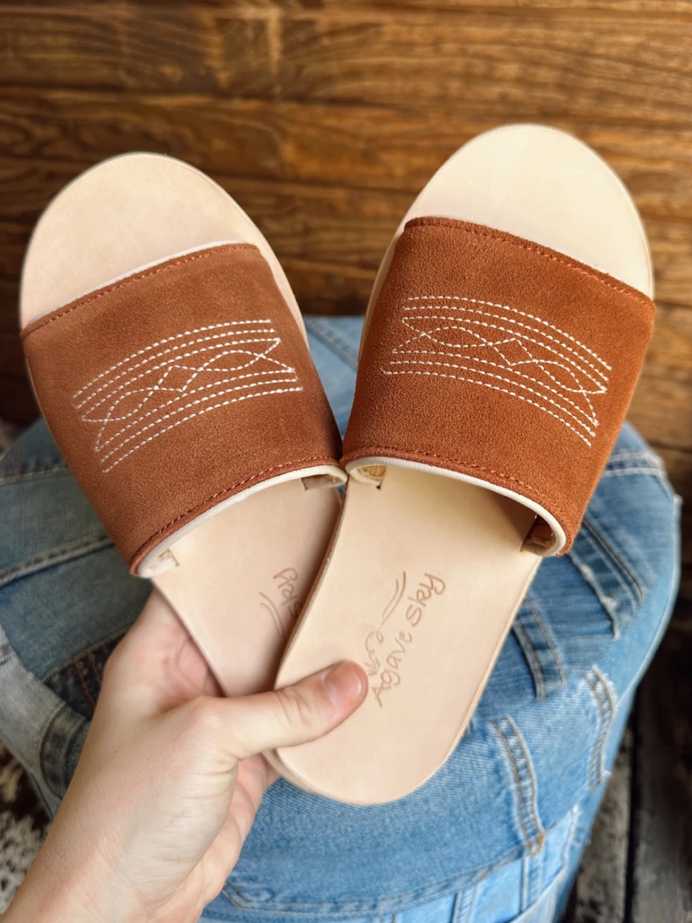 Nadia Western Slide - Rust/Cream